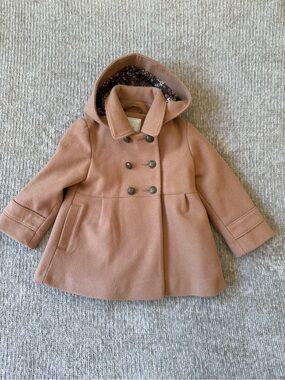 Next Girls 1.5-2Y Camel Wool Blend Peacoat Hooded Floral Lined Coat